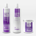 Kit completo de productos de uso diario para el cabello con champú, acondicionador y mascarilla para cabellos rubios y violetas