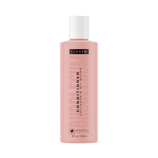 Botella del Liss10 Bubblegum Conditioner de Amazon Keratin, acondicionador para control de frizz con fragancia de chicle, 236 ml.